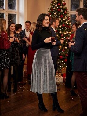 J Lee Gray Velvet Midi Skirt Large Holiday|Luxe|Dark Academia